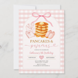 Pink Pancake and Pyjamas 4th Birthday  Invitation
