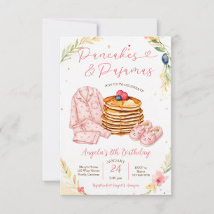 Pink Pancakes and Pyjamas Girl Birthday Party Invitation