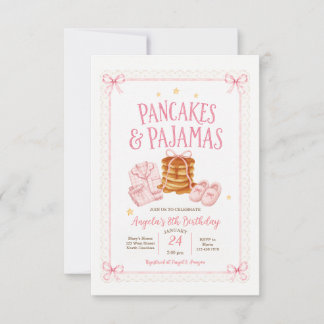 Pink Pancakes and Pyjamas Girls Birthday Slippers Invitation
