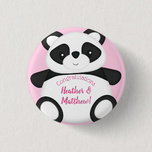 Pink Panda Bear Baby Shower 1 Inch Round Button