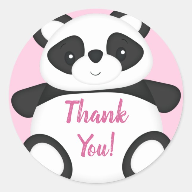 Pink Panda Bear Baby Shower Classic Round Sticker (Front)