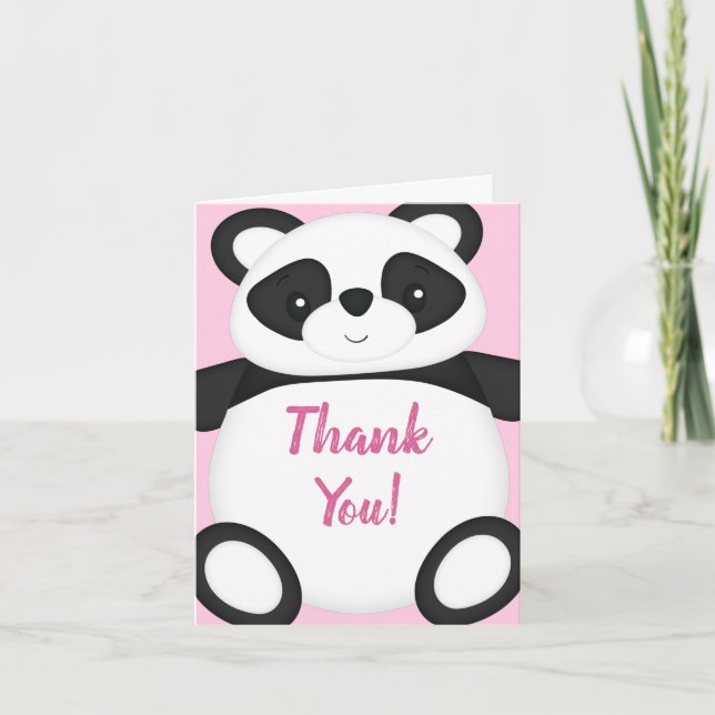 Pink Panda Bear Baby Shower Thank You Card (Front)