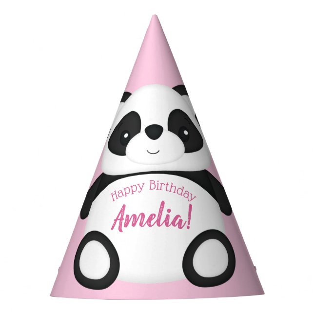 Pink Panda Bear Birthday Party Party Hat (Front)