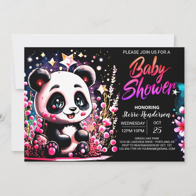 Pink Panda Bear Whimsy Girl Baby Shower Invitation (Front)