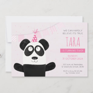 Pink Panda Birthday Invitation