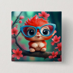 Pink Panda Cartoon On The Branch-68807 2 Inch Square Button