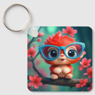 Pink Panda Cartoon On The Branch-68807 Keychain