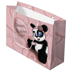 Pink Panda Floral Birthday Gift Bag- Large, Glossy Large Gift Bag