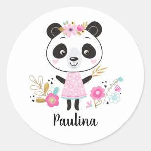 Adorable Baby Panda On Pink Stickers (6 Stickers)