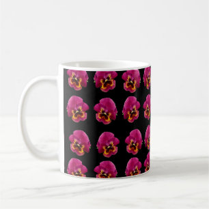 Pink Pansies On Black, Coffee Mug