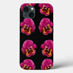Pink Pansies On Black, iPhone 13 Case