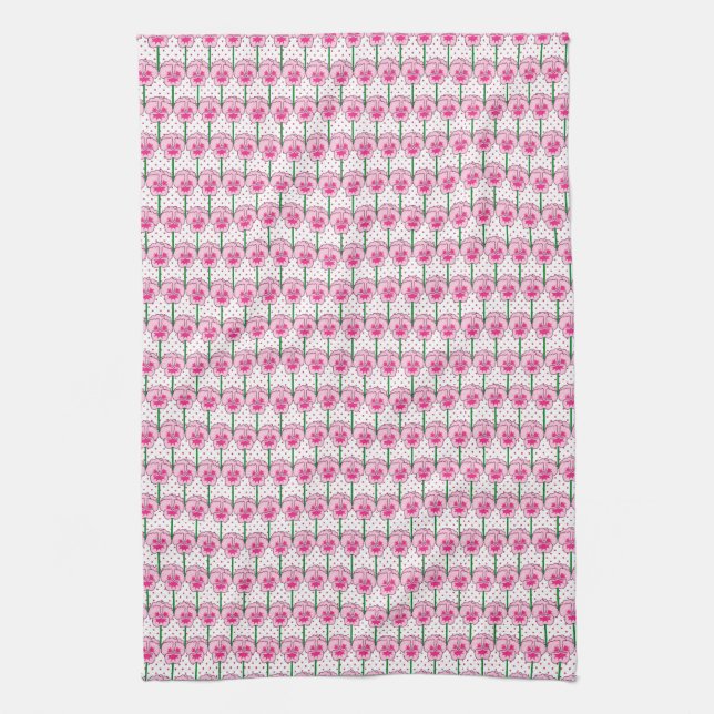 Pink pansies - retro wallpaper pattern kitchen towel (Vertical)