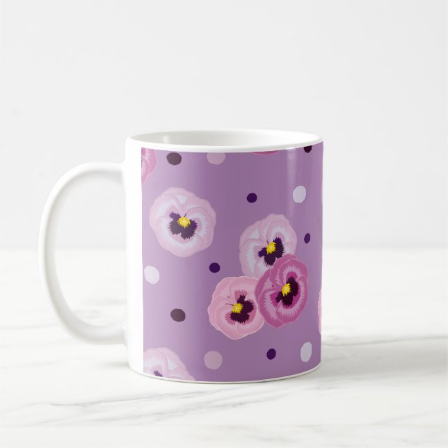 Pink pansies, seamless pattern coffee mug (Left)
