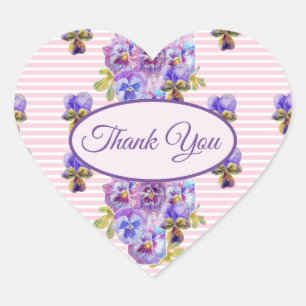 Pink Pansy Flower floral Thank You Pattern Heart Sticker