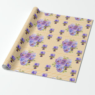 Pink Pansy flowers floral art Watercolor Wrapping Wrapping Paper