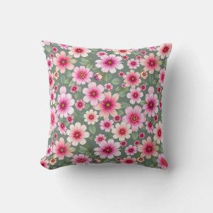 Pink pansy garden flowers vintage throw pillow