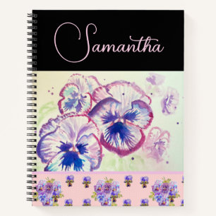 Pink Pansy Pansies Watercolor Flower Floral art Notebook