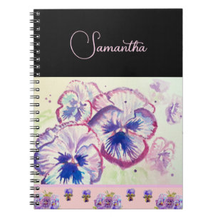 Pink Pansy Pansies Watercolor Flower Floral art Notebook