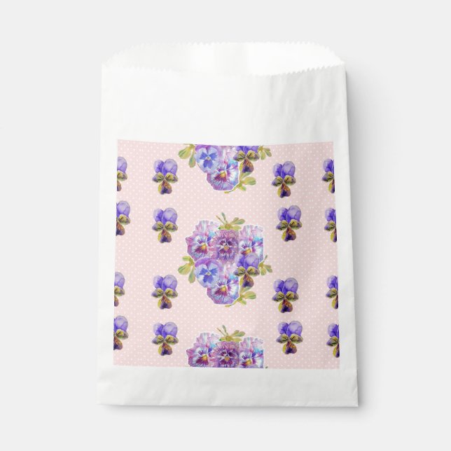 Pink Pansy spot Flowers floral Party Favour Bags (Front)