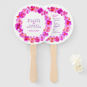 Pink pansy watercolor wedding program fans