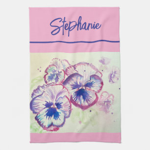 Pink Pansy Watercolor Womens Pale Pink Kitchen Towel