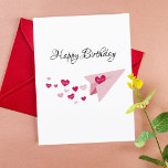 Pink Paper Airplane,Romantic,Boyfriend Birthday  Holiday Postcard<br><div class="desc">Cute pink paper airplane and Hearts, Romantic, Boyfriend or Husband Birthday Postcard. This cute postcard features a design of a pink simple paper airplane with hearts that say ‘forever’ floating in the air and a title in script of ‘Happy Birthday’. Perfect for your special person. Copyright Soar in Style Designs....</div>