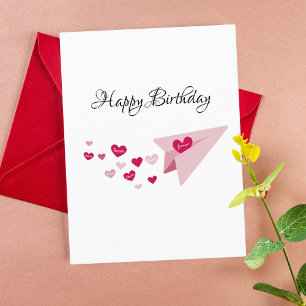 Pink Paper Airplane,Romantic,Boyfriend Birthday Holiday Postcard