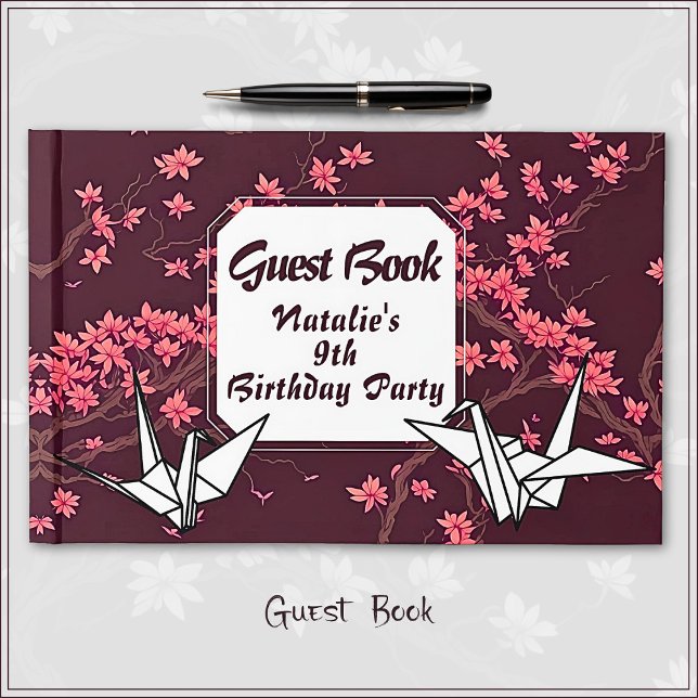 Pink Paper Crane Origami Cherry Blossom Guest Book (Creator Uploaded)
