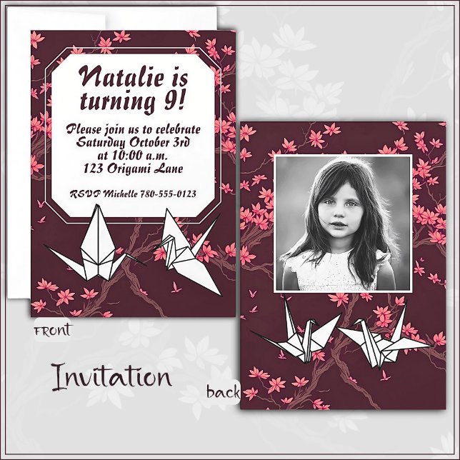 Pink Paper Crane Origami Cherry Blossom Invitation (Creator Uploaded)