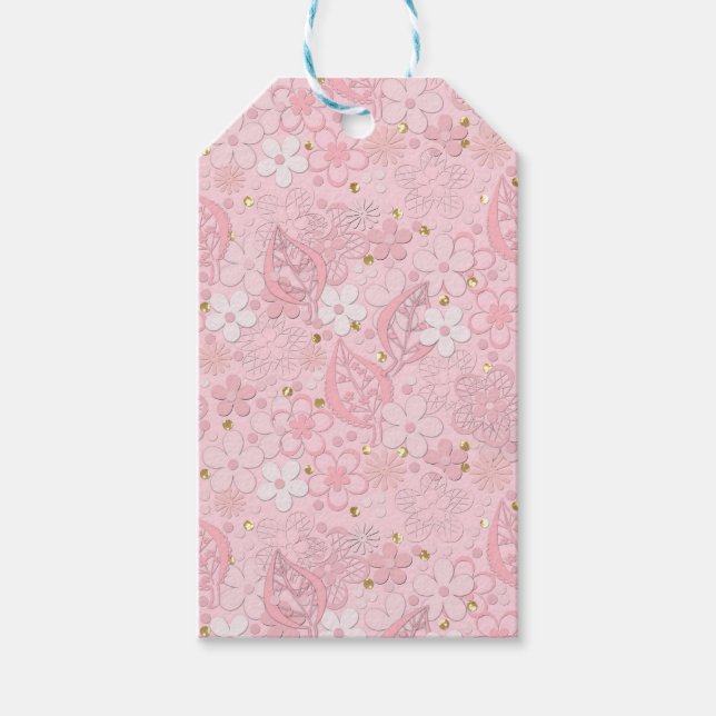 Pink paper flowers gift tags (Front)