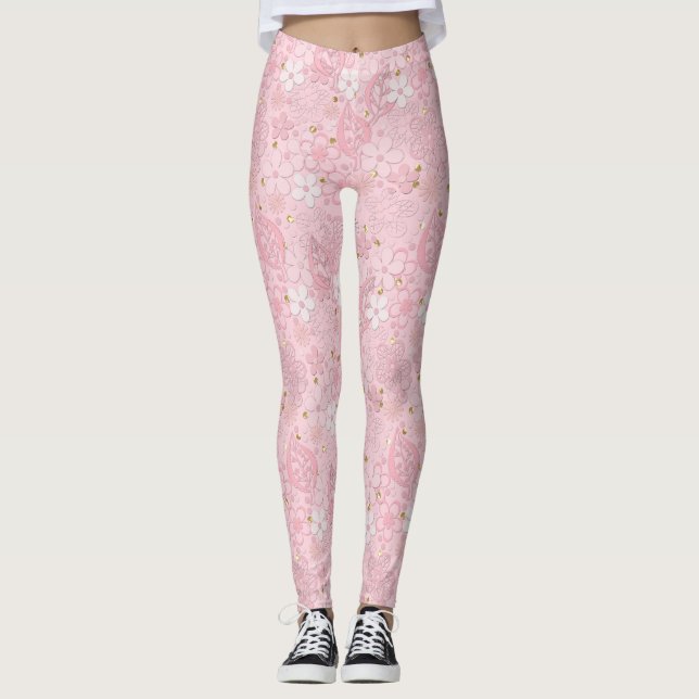 Pink paper flowers leggings (Front)