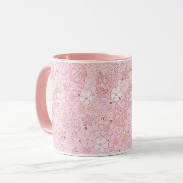 Pink paper flowers mug (Front Left)