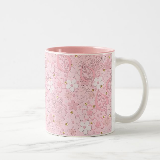 Pink paper flowers Two-Tone coffee mug (Right)
