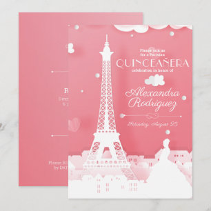 Pink Paper Paris Quinceañera Invitation