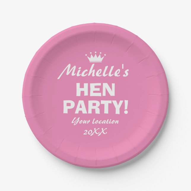 Pink paper plates for fun hen party night (Front)