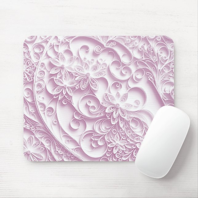 Pink Paper Quilling Daisy Design Mouse Pad (With Mouse)