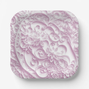 Pink Paper Quilling Daisy Design Paper Plate