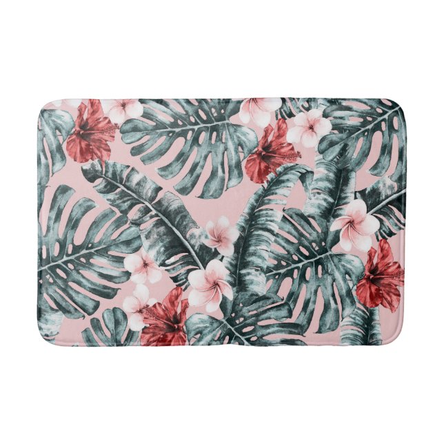 Pink Paradise Tropical Island Floral Botanical Bath Mat (Front)