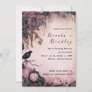Pink‑Parchment Gothic Timepiece Wedding Invitation
