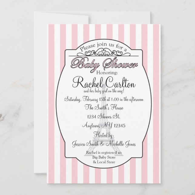 Pink Paris Baby Shower Invitation (Front)