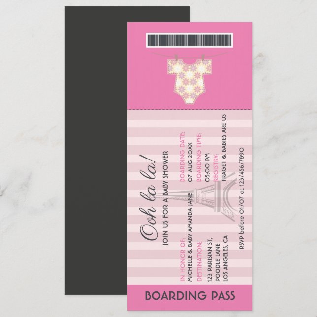 Pink Paris Boarding Pass Baby Shower invitation (Front/Back)