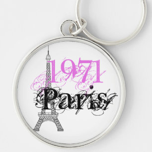 Pink Paris Eiffel Tower 50th Birthday Keychain