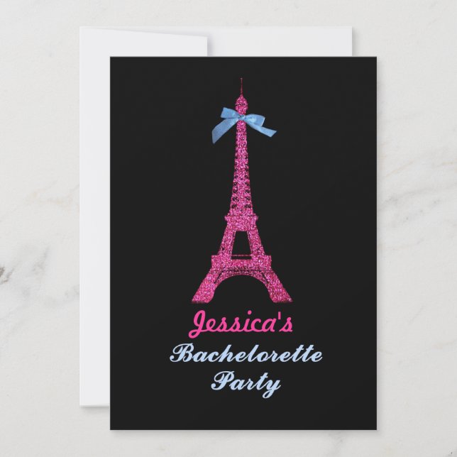 Pink Paris Eiffel Tower Bachelorette Party invite (Front)