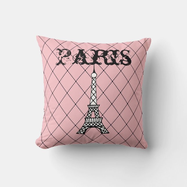 Pink Paris Eiffel Tower Bedroom Throw Pillow (Front)