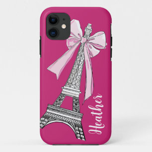 Pink Paris Eiffel Tower Personalized iPhone Case