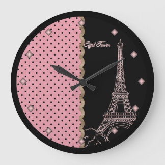 Pink Paris Eiffel Tower Round Wall Clock