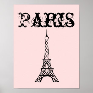 Pink Paris Eiffel Tower Wall Art Poster Decor