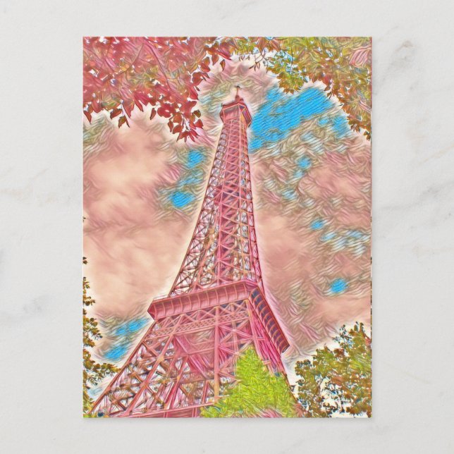 Pink Paris Impressionist Eiffel Tower Postcard (Front)