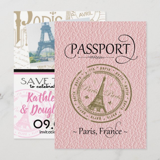 Pink Paris Passport Enregistrer la carte Date (Devant / Derrière)