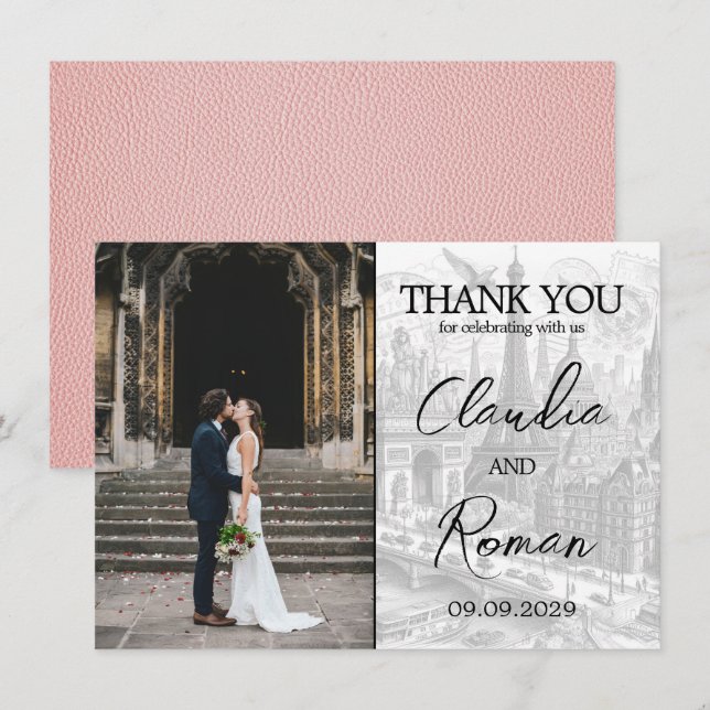 Pink Paris Passport Thank You Card (Front/Back)